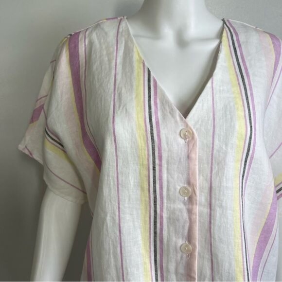 Three Dots Short Sleeves Tie Front Button-down Top - L - Picture 8 of 8